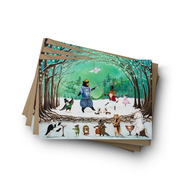 Waltz of Winter Card sets, Holiday cards, Christmas cards, The Nutcracker, woodland christmas, animal band, whimsical, by Jahna Vashti