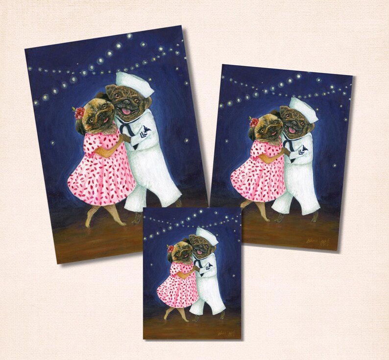 Dancing Pug Couple Art Print, Whimsical Vintage Swing Dance Illustration, by Jahna Vashti image 3