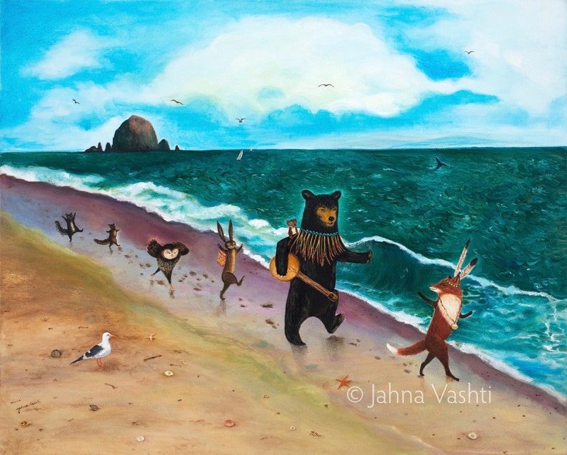 woodland animals by Jahna Vashti by the sea beach wedding Canon Beach Oregon Coast Card Summer baby shower Single Card Beach Day