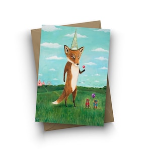 Single Card, Boss Fox, birthday card, fox card, woodland baby shower, all occasion fox card, by Jahna Vashti