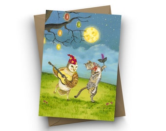 single card, In The Light of The Moon, Owl & The Pussycat, dancing, halloween, autumn, fall, birthday, anniversary, wedding, by Jahna Vashti