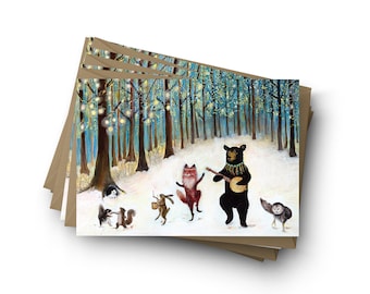 Forest Festivities Card sets, Christmas holiday cards, Solstice Cards winter woodland, hygge, winter baby shower, whimsical, by Jahna Vashti