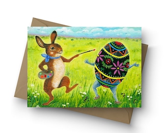 Single Card, Bunny Colors, Easter Card, Easter bunny, Spring Equinox, Ukrainian Easter, pysanka art, писанка, Easter egg, by Jahna Vashti