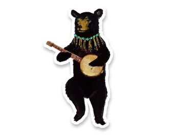 Banjo Bear Vinyl Sticker / artwork by Jahna Vashti