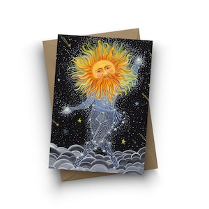 Single Card, Brother Sun, celestial, for Him, Dad, birthday card, graduation, new years card, galaxy, the sun, by Jahna Vashti