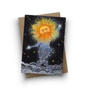 Single Card, Brother Sun, celestial, for Him, Dad, birthday card, graduation, new years card, galaxy, the sun, by Jahna Vashti