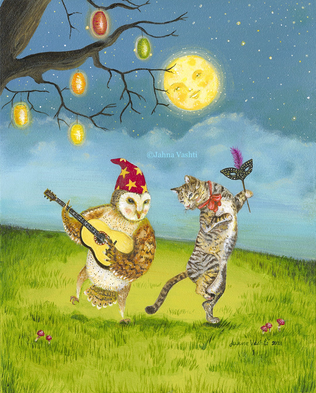 Light of the Moon Print Owl and Pussycat Dancing Home Decor