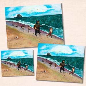 Beach Friends Wall Art, Haystack Rock, Cannon Beach Illustration, Whimsical Storybook Woodland Print, by Jahna Vashti image 3