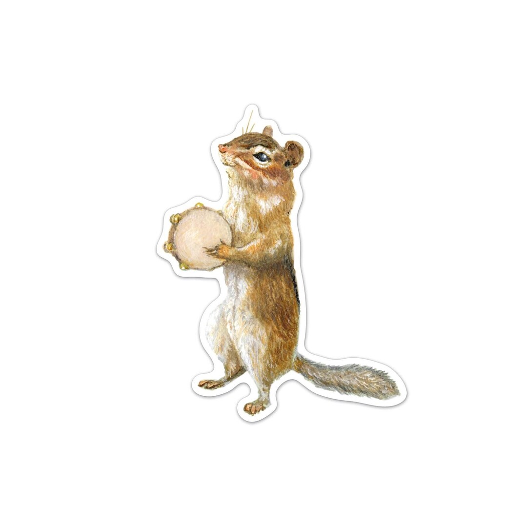 Chipmunk Sticker Cute Chipmunk Sticker – Tamborine Player – Whimsical Woodland Animal ...