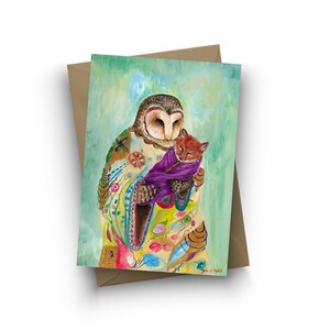 Tarjeta única / Madre Búho / interior en blanco / tamaño A6 / sobre incluido / obra de arte de Jahna Vashti