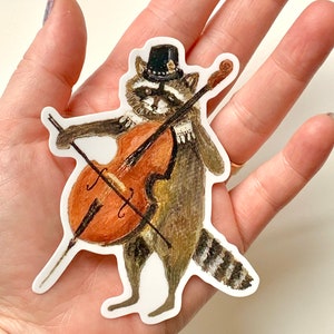 Racoon Vinyl Sticker, die cut raccoon sticker, gift for under 10 dollars, cello, gift for cellist, by Jahna Vashti image 2