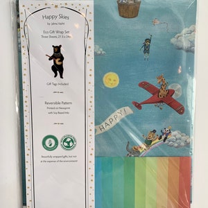 Eco Gift Wrap / 3 large sheets plus matching gift tags / Double Sided / plastic free sleeve / compostable / artwork by Jahna Vashti image 9
