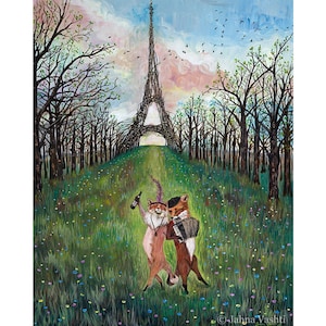 Impresión artística de zorros franceses / Je Ne Sais Quoi / Luna de miel en París / Boda en el bosque / Tamaños 8 x 10, 11 x 14 pulgadas o A3 / Por Jahna Vashti
