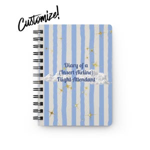 Custom Flight Attendant Spiral Bound Journal, Personalized Gift for Cabin Crew, Travel Reflections, Flight Attendant gift, Travel Journal