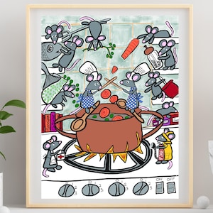 Quirky Kitchen & Dining Room Wall Art: Mice Cooking Unique Print