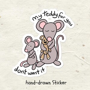 Nostalgic Childhood Toy Sticker, Hand-Drawn Mouse Illustration, Sibling Gift of Hand Me Down Toys.