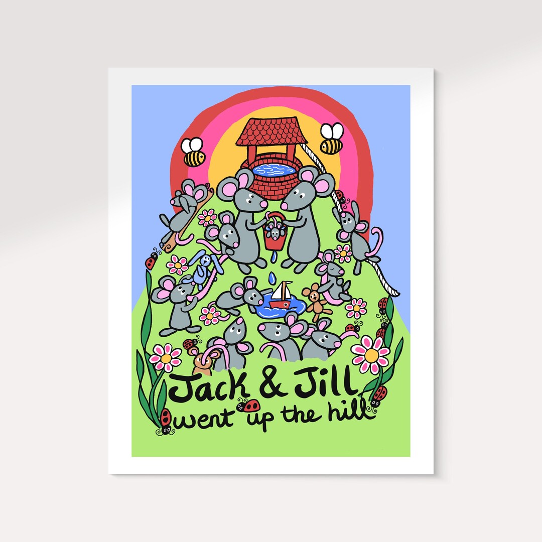 Nursery Rhyme Wall Art: Jack and Jill Bright and Colourful Hand Drawn ...