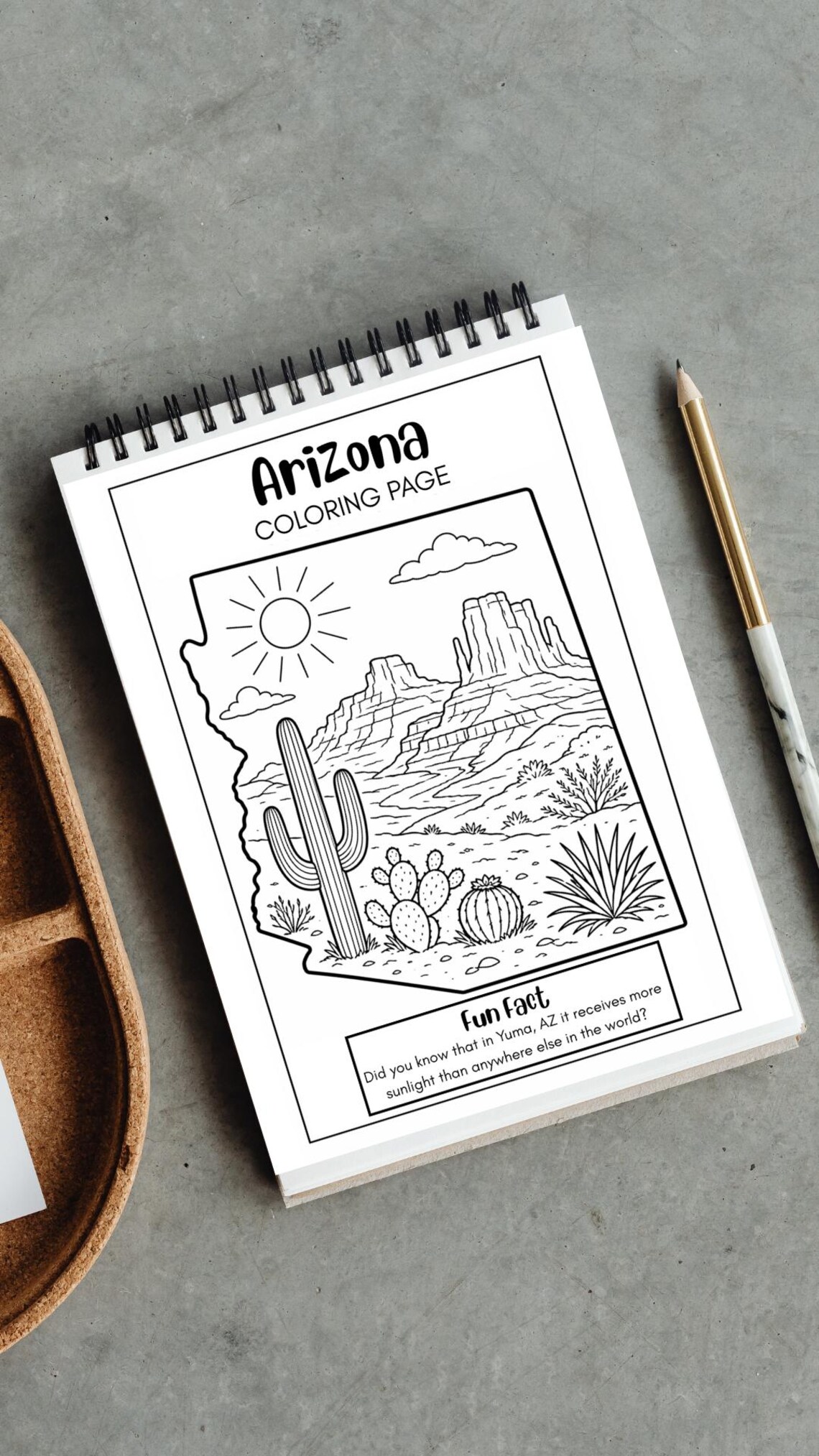 Arizona State Coloring Page Printable | Educational Geography Activity ...