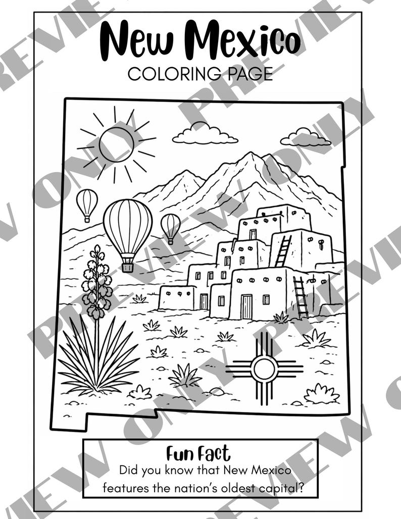 New Mexico State Coloring Page Printable | Educational Geography ...