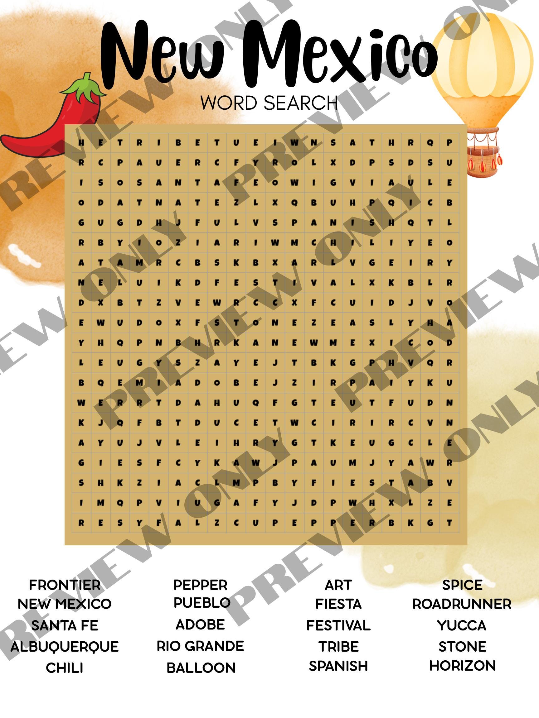 New Mexico State Word Search With Fun Facts | Printable Kids Geography ...