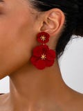 Red Floral Statement Earrings - Elegant Dangle Drop Style