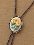 Hand-Embroidered Yellow Rose Bolo Tie, Hand-Dyed Textile, Western Cowboy Accessories