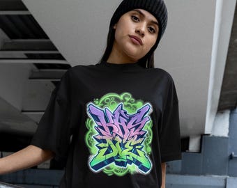 Graffiti Neon Tag T-Shirt | Street Art Typography Tee