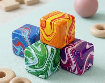 Cube anti-stress NeeDoh Style | Jouet anti-stress effet marbre | Jouet de bureau coloré tie-dye à presser pour la concentration et la détente | Cadeau esthétique