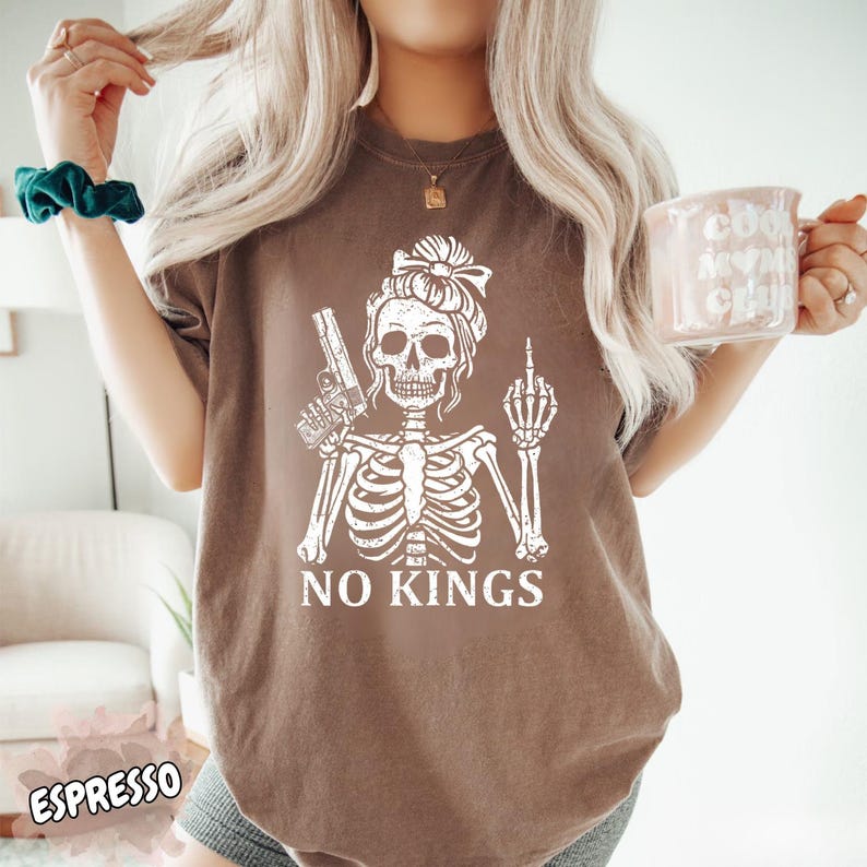 Comfort Colors® No Kings Skeleton T-Shirt, Vintage Graphic Tee, Political Shirt image 1