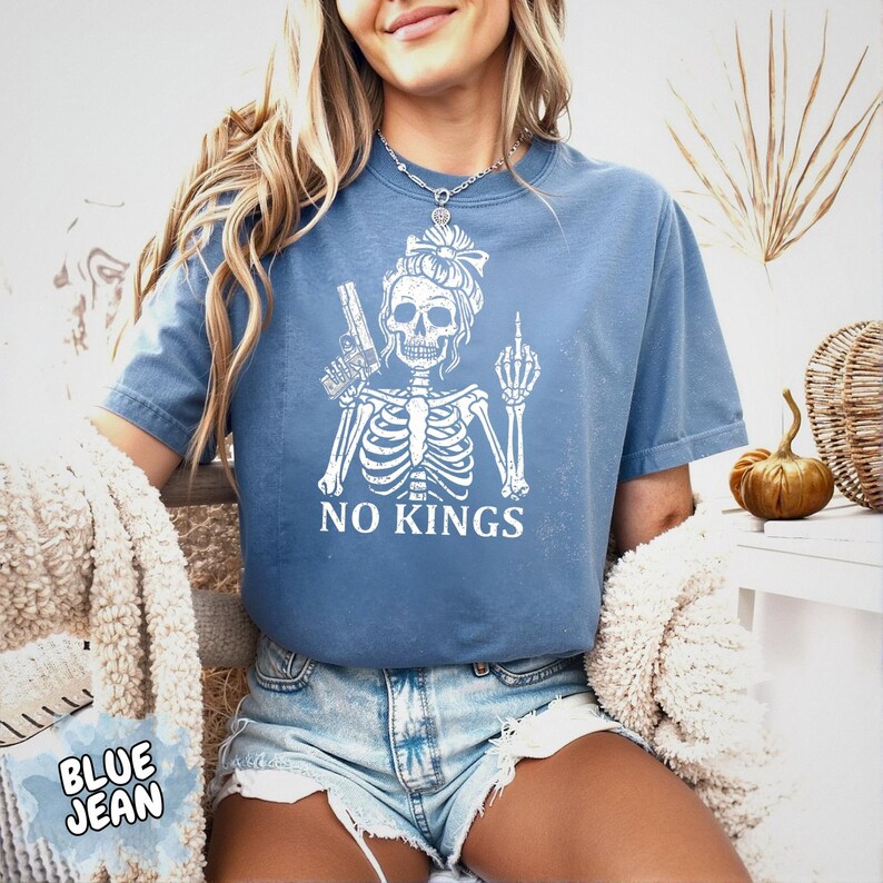 Comfort Colors® No Kings Skeleton T-Shirt, Vintage Graphic Tee, Political Shirt image 6