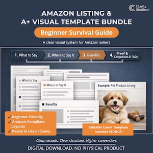 Amazon-listningsbilder och ett A+ innehållssystem för kosttillskott för hundar | Ramverk för varumärkesberättelser | Säkert visuellt strukturpaket för nybörjare | För nya säljare