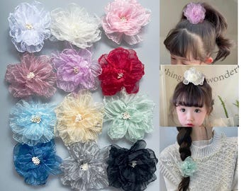 Pinzas para el pelo de organza artificial de 9 cm para niñas, para bodas y fiestas