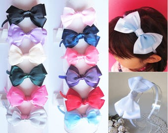 Diadema con lazo de cinta de satén transparente para niñas, accesorios para el cabello