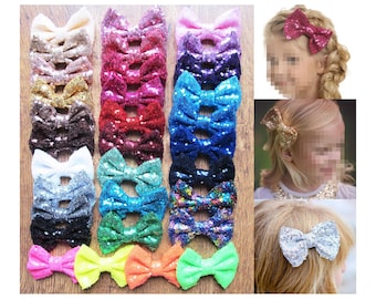 Lazo para el cabello con lentejuelas y purpurina de 4" para niñas, pinza de cocodrilo, imperdible, accesorios