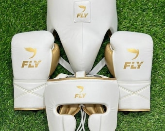 Conjunto de sparring de cuero genuino de vaca para boxeo con mosca: guantes, casco y protectores de ingle.