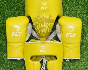 Genuine Cowhide Leather Fly Boxing Sparring Set: Gloves, Headguard, Groin Guards