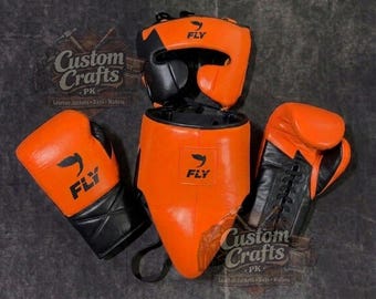 Genuine Cowhide Leather Fly Boxing Sparring Set: Gloves, Headguard, Groin Guards