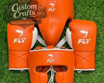 Genuine Cowhide Leather Fly Boxing Sparring Set: Gloves, Headguard, Groin Guards