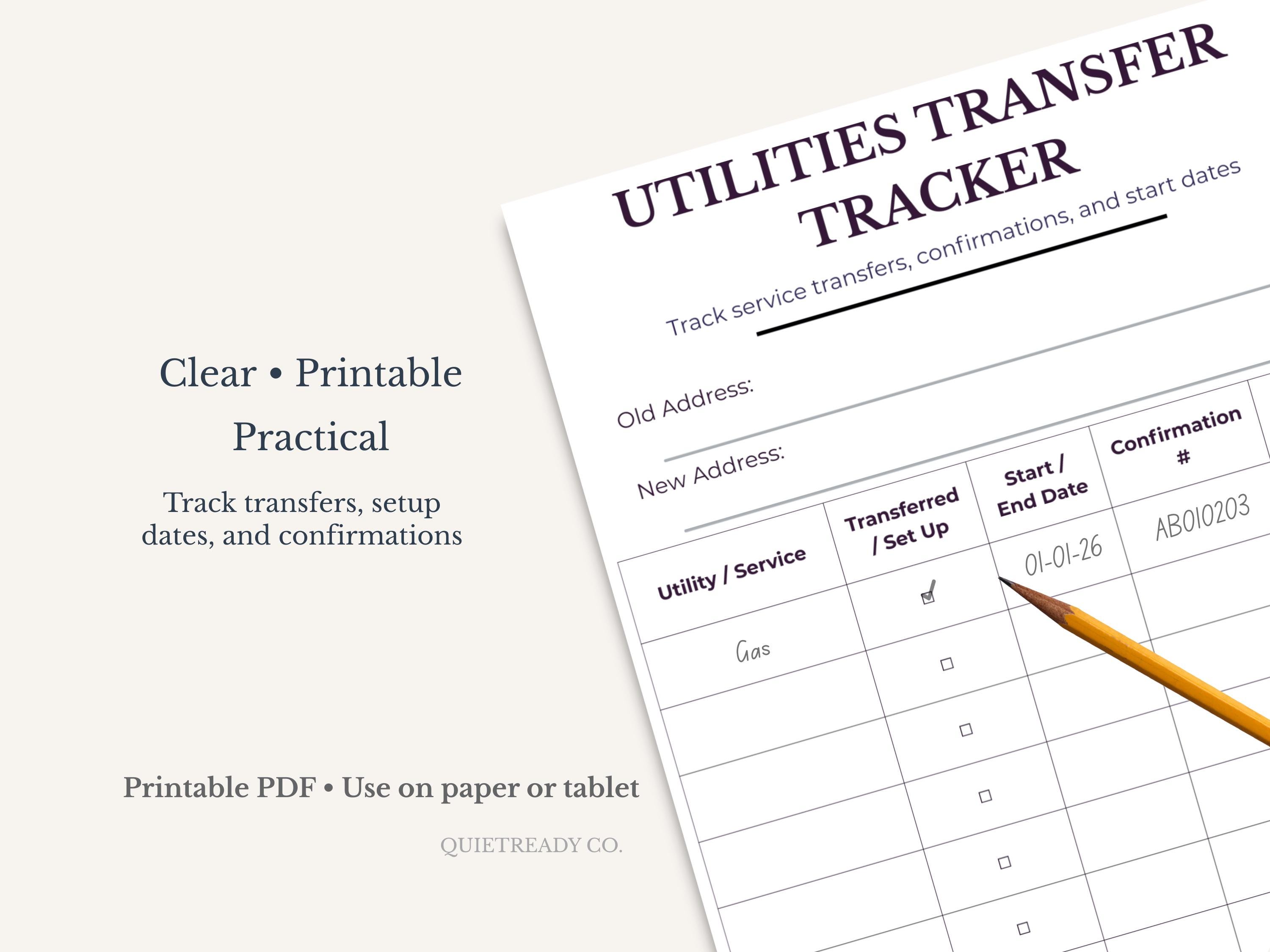 Utilities Transfer Checklist Printable | Utility Setup & Transfer ...