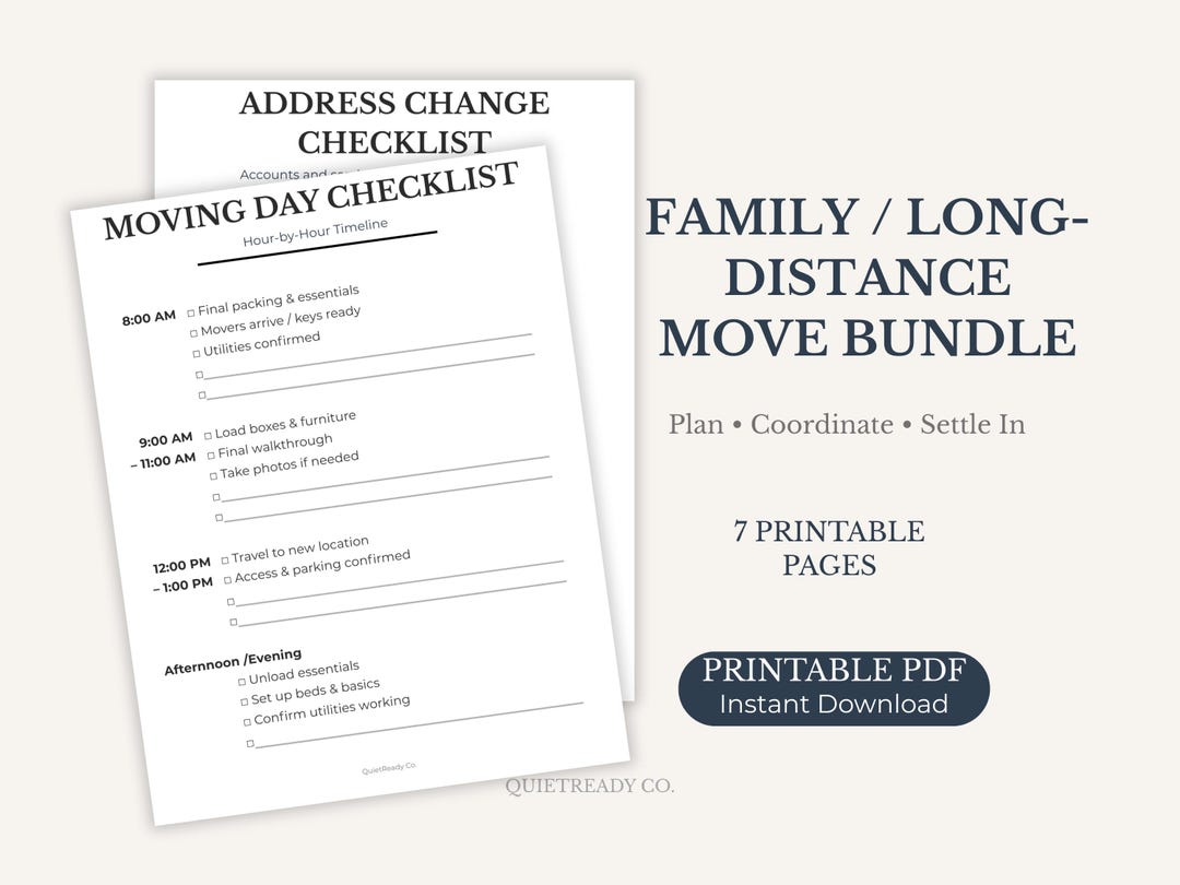 Family Moving Checklist Bundle | Long Distance Move Planner | Printable ...