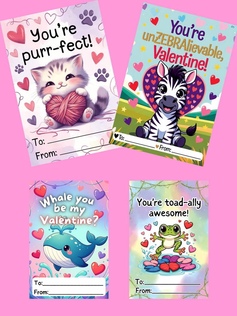 Animal Valentines Printables for Kids, 20 Card Digital Bundle - Etsy