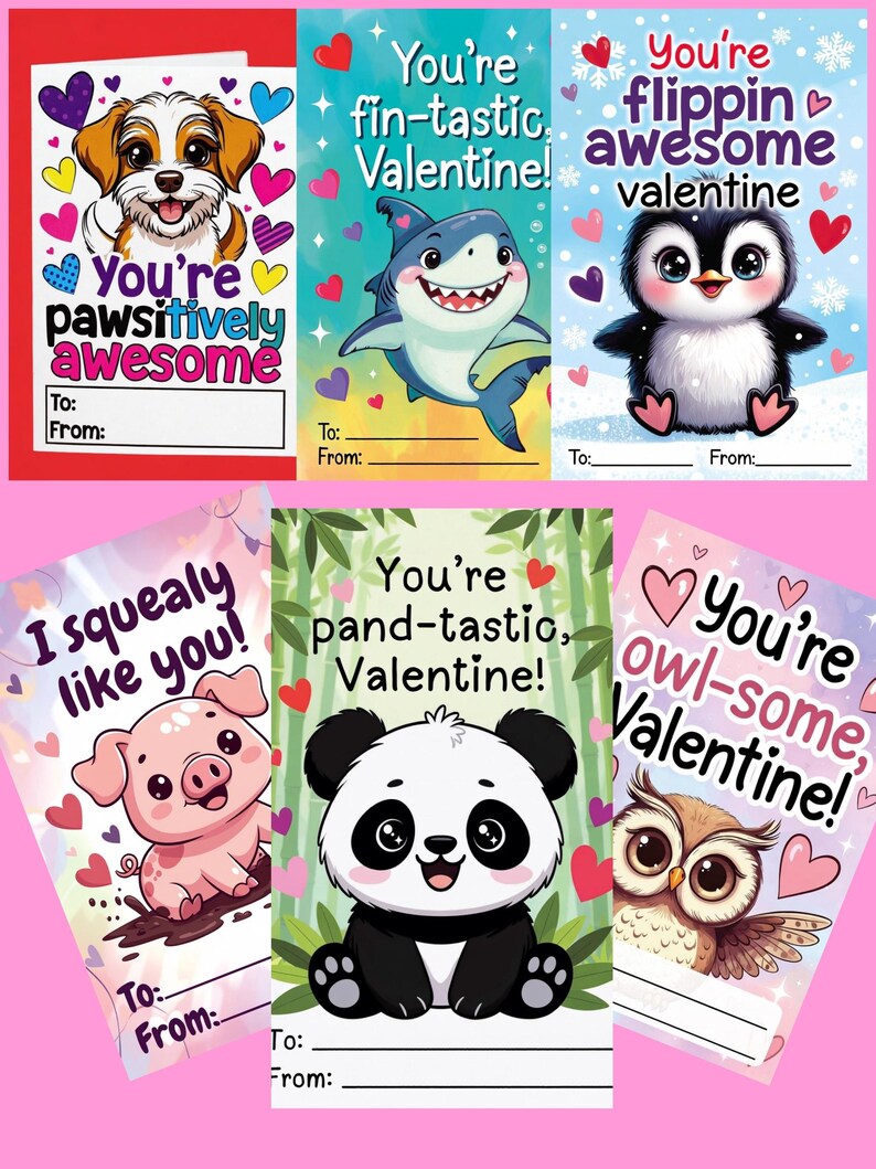 Animal Valentines Printables for Kids, 20 Card Digital Bundle - Etsy