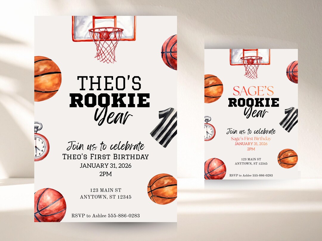 Rookie of the Year Basketball Birthday Invitation | Canva Template ...