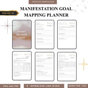 Manifestatie Goal Mapping Planner pdf, png | Stappenplan strategisch succes 2026 | Visueel kader voor het stellen van doelen | Blauwdruk mentaliteit en overvloed
