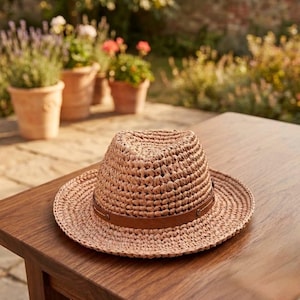 Crochet Raffia Fedora Hat/Handmade Summer Hat/Sun Hat For Men