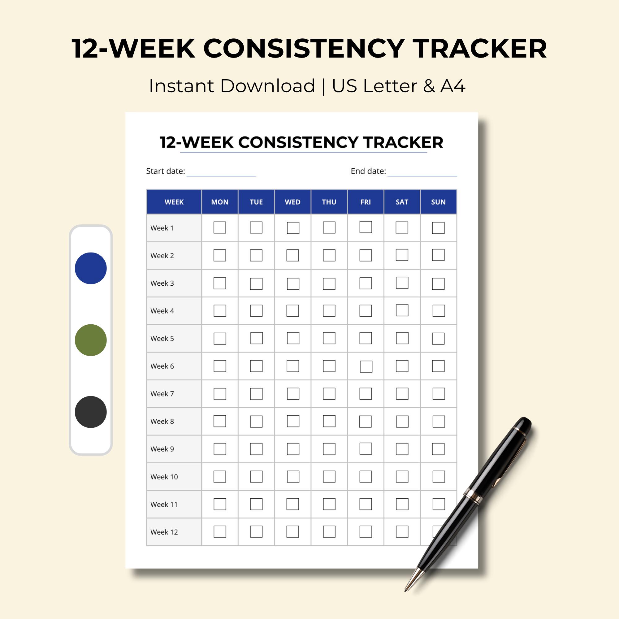Consistency Calendar.pdf 12-week Consistency Tracker Printable | Habit Tracker | Daily Progress ...