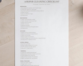 Lista de verificación de limpieza editable para Airbnb, guía para anfitriones antes del cambio de inquilinos (Canva PDF)