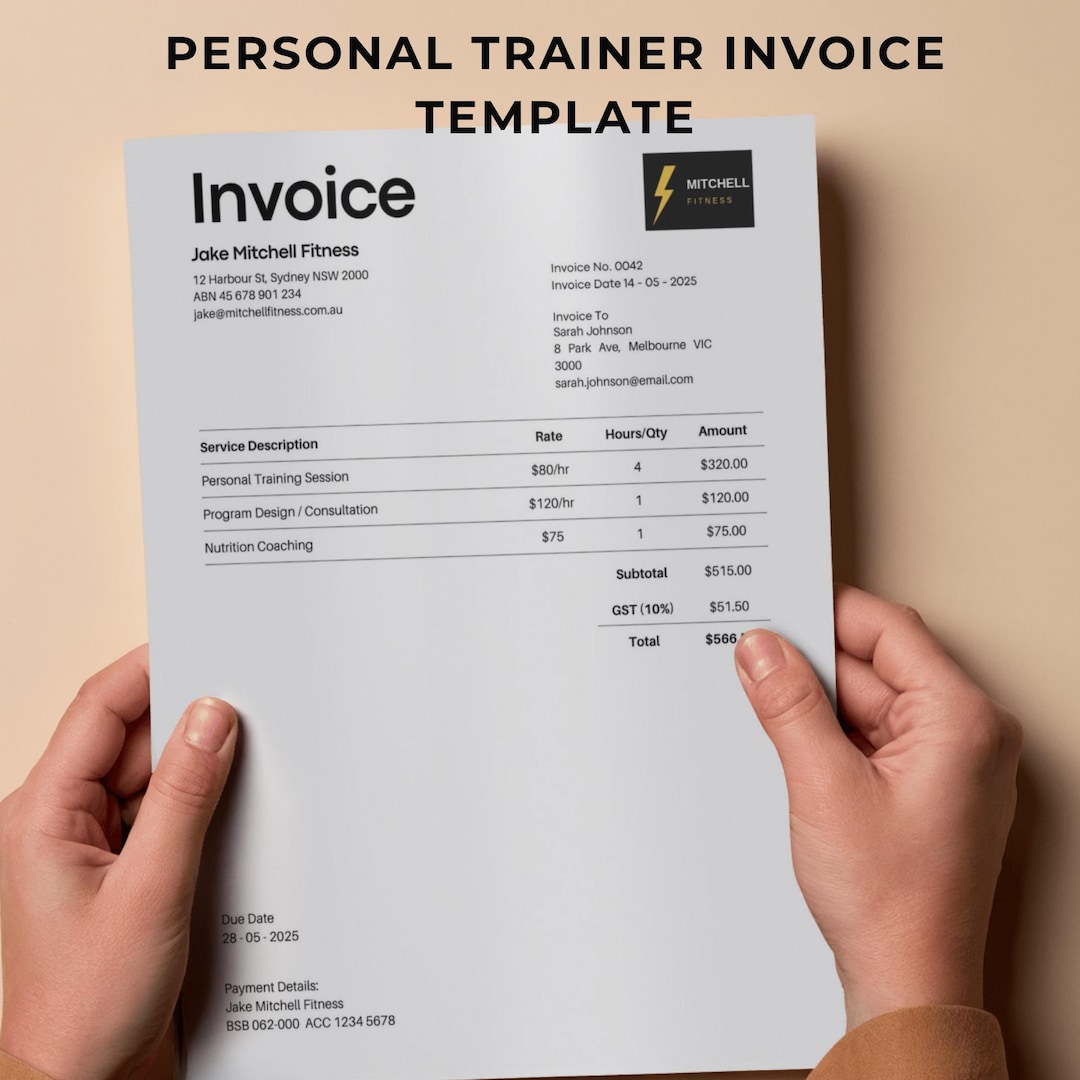 Personal Trainer Invoice Template, Editable Canva, Fitness Coach ...