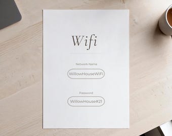 Plantilla editable de señal de wifi de Airbnb / Póster de internet para huéspedes de alquileres vacacionales (descarga digital)
