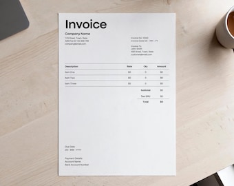 Plantilla de factura para autónomos, factura de servicios sencilla, diseño editable en Canva (descarga digital en formato A4)